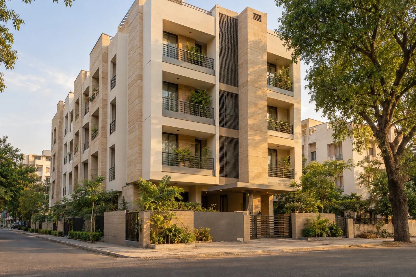 AI-generated illustration of a contemporary Indian residential building